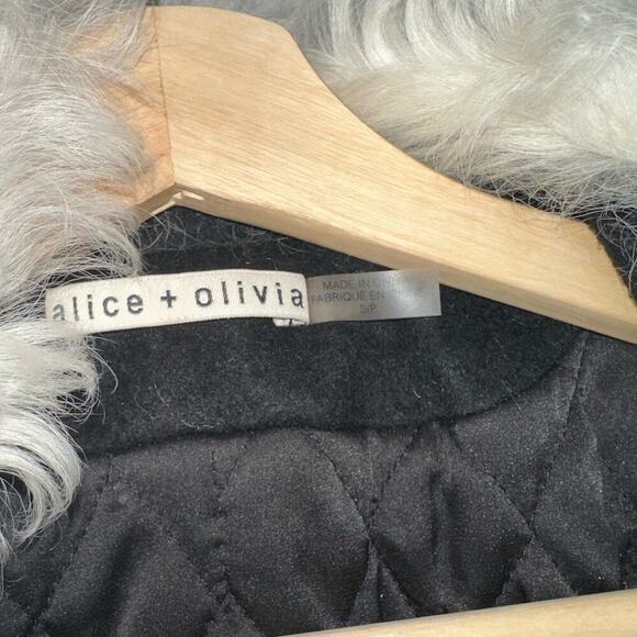 Alice + Olivia Saul Shearling-Collared Wool Blend Trench Coat Black Size Small - Picture 3 of 11